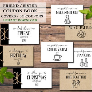 Cupons de amigos. Livro de cupons. Download instantâneo DIY para impressão. Presente de aniversário de Natal para amiga, irmã, mãe, futura mamãe, filha, menina.