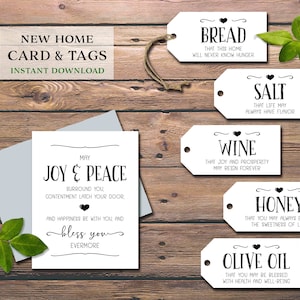 Bread Salt Wine gift Tags & Card. Housewarming basket idea. Instant download printable. New Home Owner. Bridal Shower. Wedding. Graduation.