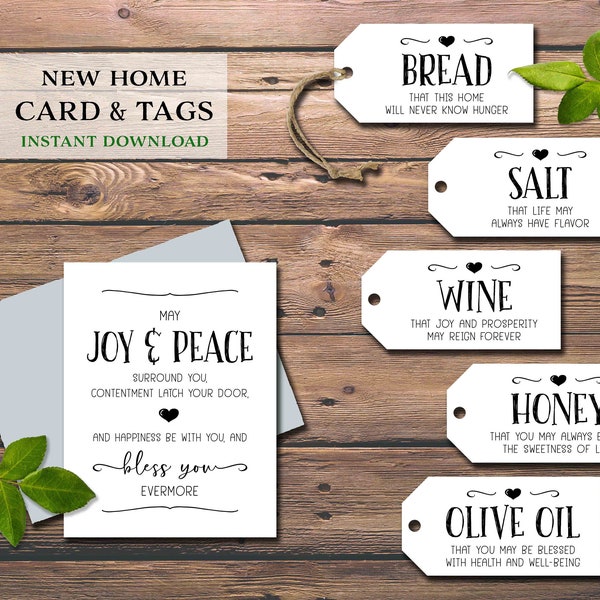 Bread Salt Wine gift Tags & Card. Housewarming basket idea. Instant download printable. New Home Owner. Bridal Shower. Wedding. Graduation.