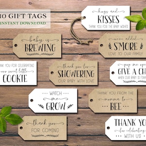 Étiquettes cadeaux pour baby shower. Téléchargement instantané imprimable. Étiquettes rustiques. Cartes-cadeaux pour les fêtes. Bébé se prépare Regarde-moi grandir Merci d'être venu