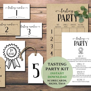 Kit Festa Degustação. Download instantâneo para impressão. Scorecards, jogo americano, rótulos, tags, pacote de cartões. Noite das meninas, amigos, família, encontro noturno.