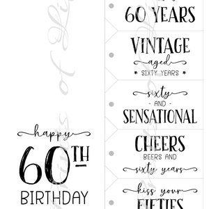 60th Birthday Card & Gift Tags. Instant Download Printable. - Etsy