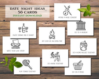 Date Night Idea Cards. Instant download printable. Wedding gift. Bridal shower. Christmas Birthday Anniversary Valentine's Day for him her.