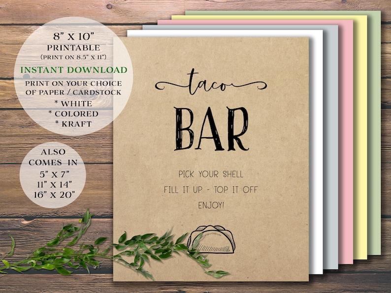 Taco Bar Sign. Instant Download Printable. Taco Table Decor. - Etsy