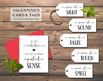 5 Senses Gift Tags & Card. Valentine's Day. Instant download printable. For him her husband wife spouse. Life with you makes perfect sense.