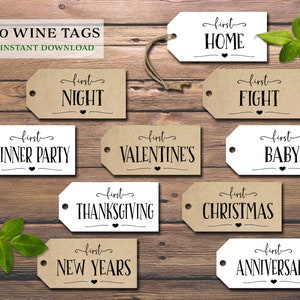 Étiquettes-cadeaux pour le vin Marriage Milestone. Téléchargement instantané imprimable. Premier cadeau de mariage rustique pour le marié. Cartes de douche nuptiale. Étiquettes de vin.