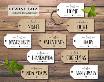 Marriage Milestone wine gift tags. Instant download printable. Rustic wedding firsts gift for bride groom. Bridal shower cards. Wine labels.