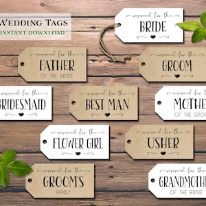 Etichette per posti riservati. Download immediato stampabile. Biglietti per segnaposto per matrimonio rustico chic. Etichette per la prenotazione del tavolo della reception. Sedia da cerimonia.