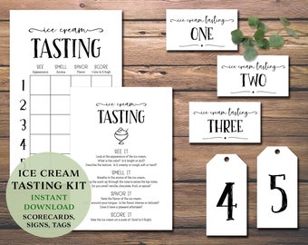 Ice Cream Tasting Party Kit. Instant download printable. Score card, place mat, labels tags, card bundle. Adults, kids, girl's night idea.