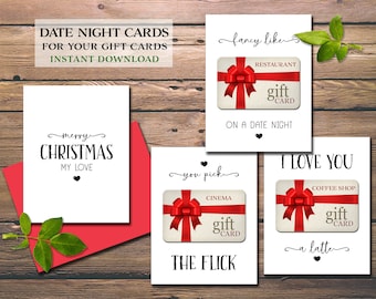 Christmas Gift Card holders. Instant download printable. Date night idea for him her husband wife spouse boyfriend girlfriend. Fancy like.