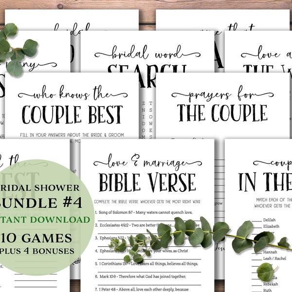 Bridal Shower Game Bundle 4. Instant download printable. Simple games pack. Shower ideas. Thank you cards. Christian package. Invite insert.