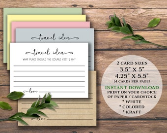 Travel Idea. Wedding Reception Cards. Instant download printable. Bridal Shower, Anniversary, Retirement. What place should the couple visit