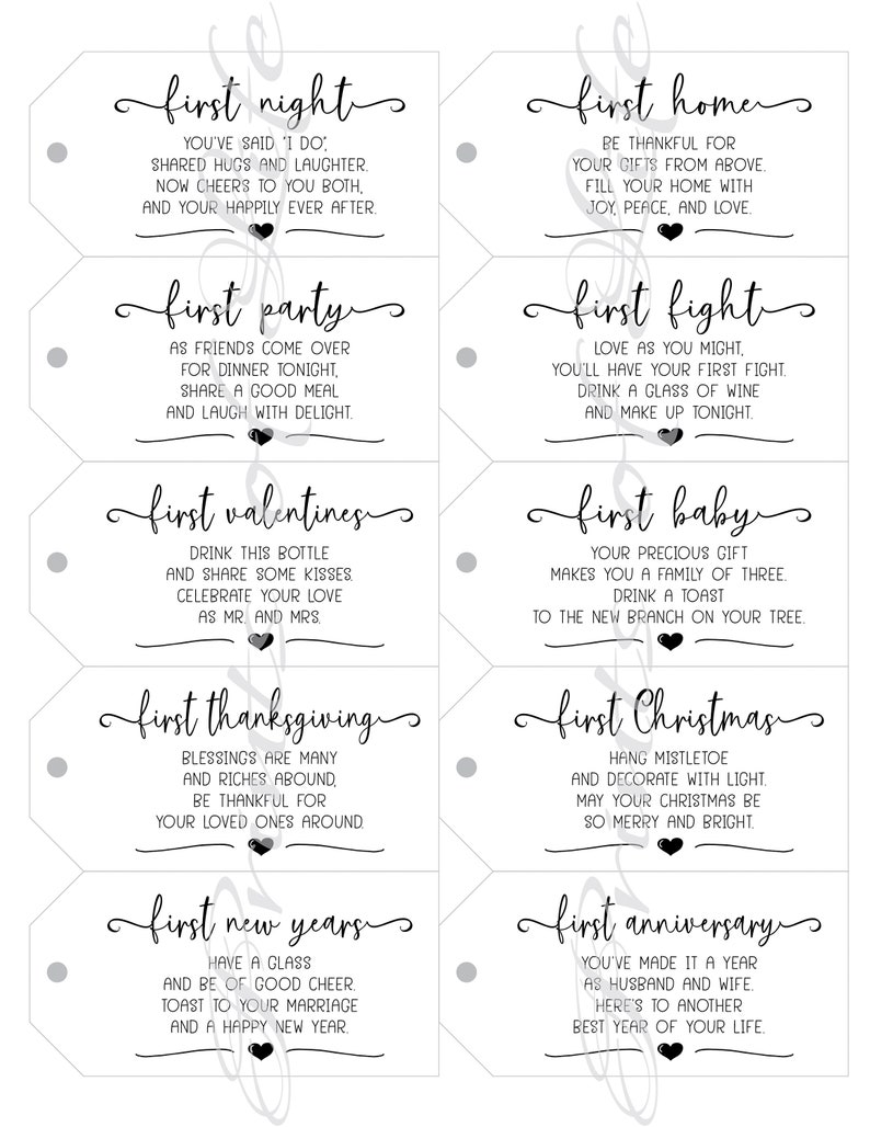 Marriage Milestone wine gift tags. Instant download printable. Rustic wedding firsts gift for bride groom. Bridal shower cards. Wine labels. image 4