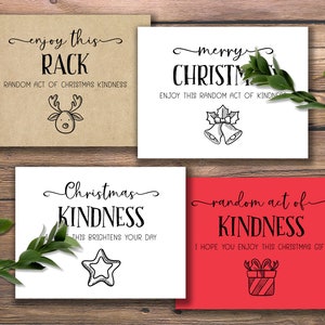 Zufällige Akt der Kindness Karten. Sofortiger Download zum Ausdrucken. Weihnachtskindlichkeit. RACK Grußkarte. RAK Urlaub tags. Zahlen Sie es vor Geschenk.