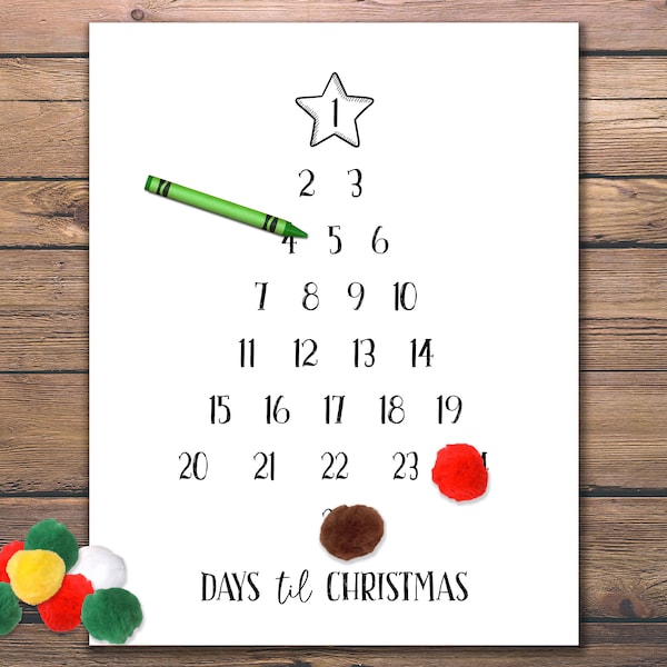 Christmas Tree Countdown. Instant download printable. Christmas Game. Advent calendar. Kid's count down activity. Christmas decor print.