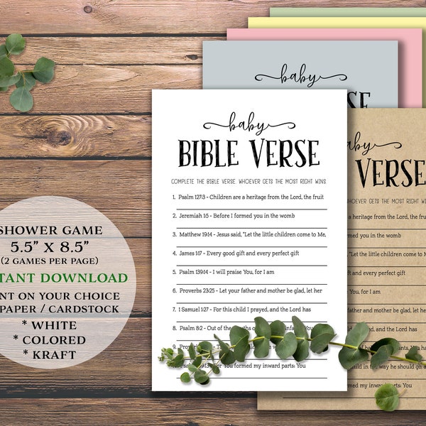 Baby Bible Verse. Baby Shower Game. Instant download printable. For mom, mom-to-be, new parents, couples. Rustic. Christian scripture.