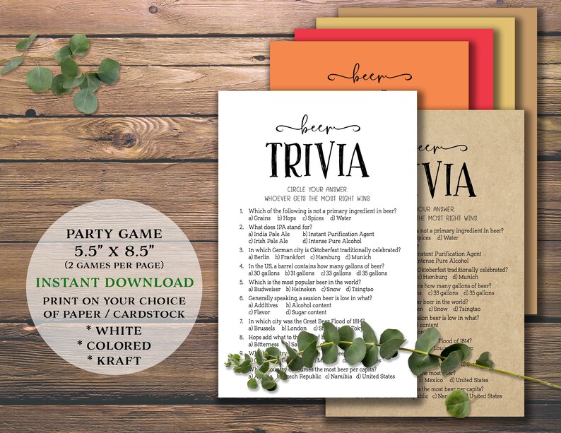 Beer Trivia. Party Game. Instant Download Printable. Beer Etsy