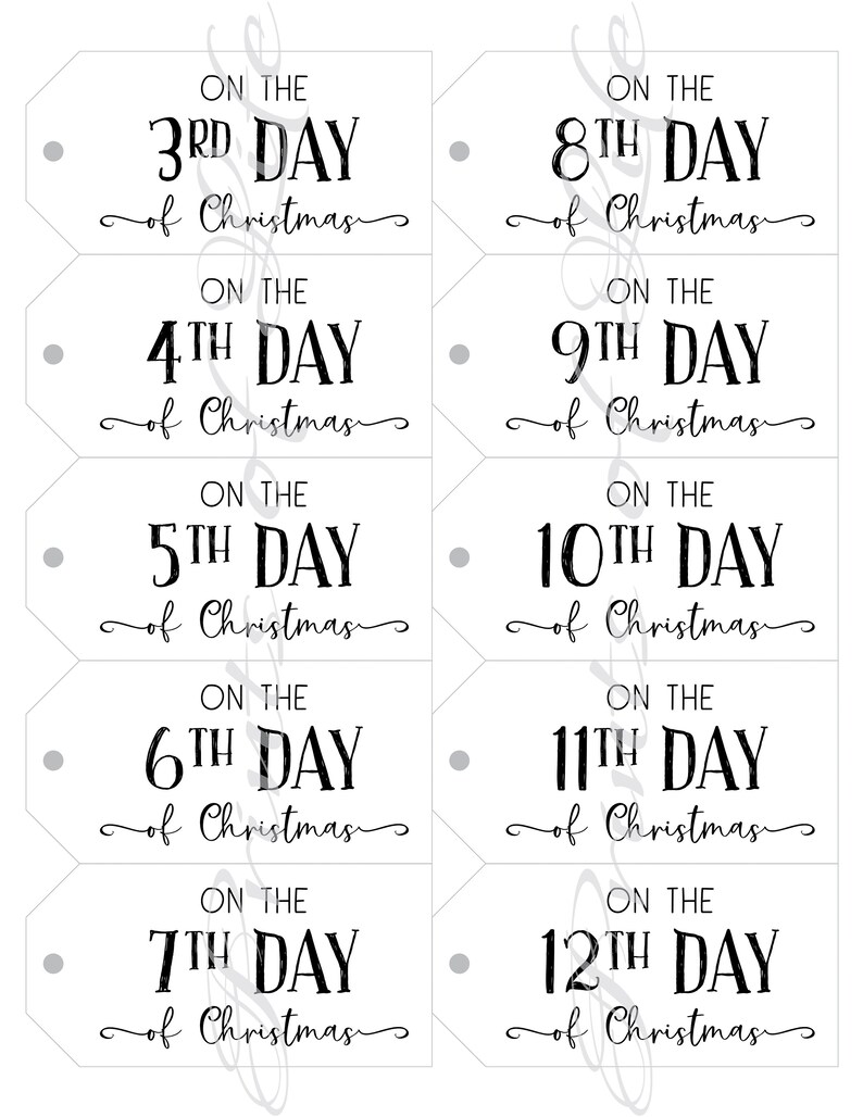12 Days of Christmas Gift Tags & Card. Instant Download Printable ...