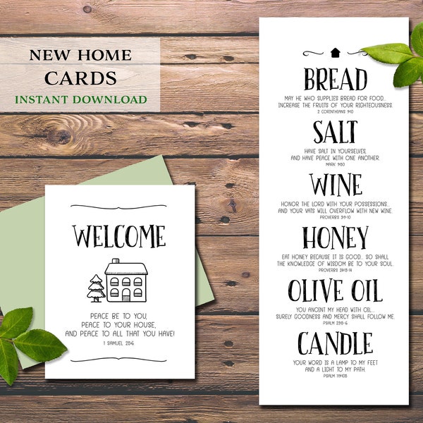 Welcome Home Card & Gift Tags. Bread Salt Wine. Instant download printable. Christian Housewarming. New Owner basket idea. Church worker.