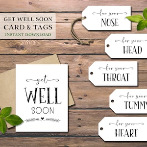 Gute Besserung Karte & Tags. Sofortiger Download zum Ausdrucken. Care Paket Geschenkidee. Geschenk für Genesung, Chirurgie, Krankenhaus, schwere Zeiten, Krankheit.