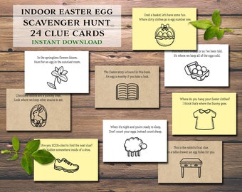 Indoor Easter Egg Hunt. Instant download printable. Scavenger Hunt. Kids home activity. Treasure hunt game. Around the house clue cards.