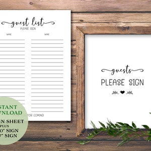 Guest List. Please sign. Instant download printable. Guestbook print. Sign In sheet. Reception guest list. Bridal Shower Baby Shower Wedding