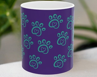 Dog Heart Paw in Purple Ceramic Mug, 11oz mug, Pet parent gift mug