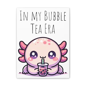 Axolotl Bubble Tea Era Kawaii Style Wall Art, bevanda Boba su tela tesa, stile cartone animato giapponese per gli amanti degli animali rettili anfibi