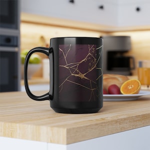 Kintsugi Tri-Color Purple Black Green Japanese Pottery style black mug Japanese art gift coffee mug for Asian art student culture enthusiast
