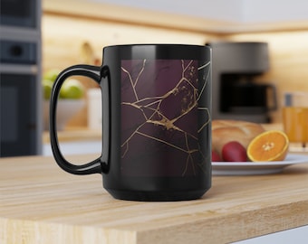 Kintsugi Tri-Color Purple Black Green Japanese Pottery style black mug Japanese art gift coffee mug for Asian art student culture enthusiast