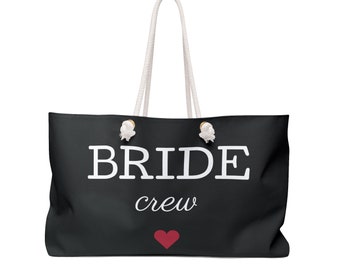 Bride Crew Weekender Black Tote Bag,  gift for bridal party, bridesmaid and maid of honor gift bag, bachelorette party gifts