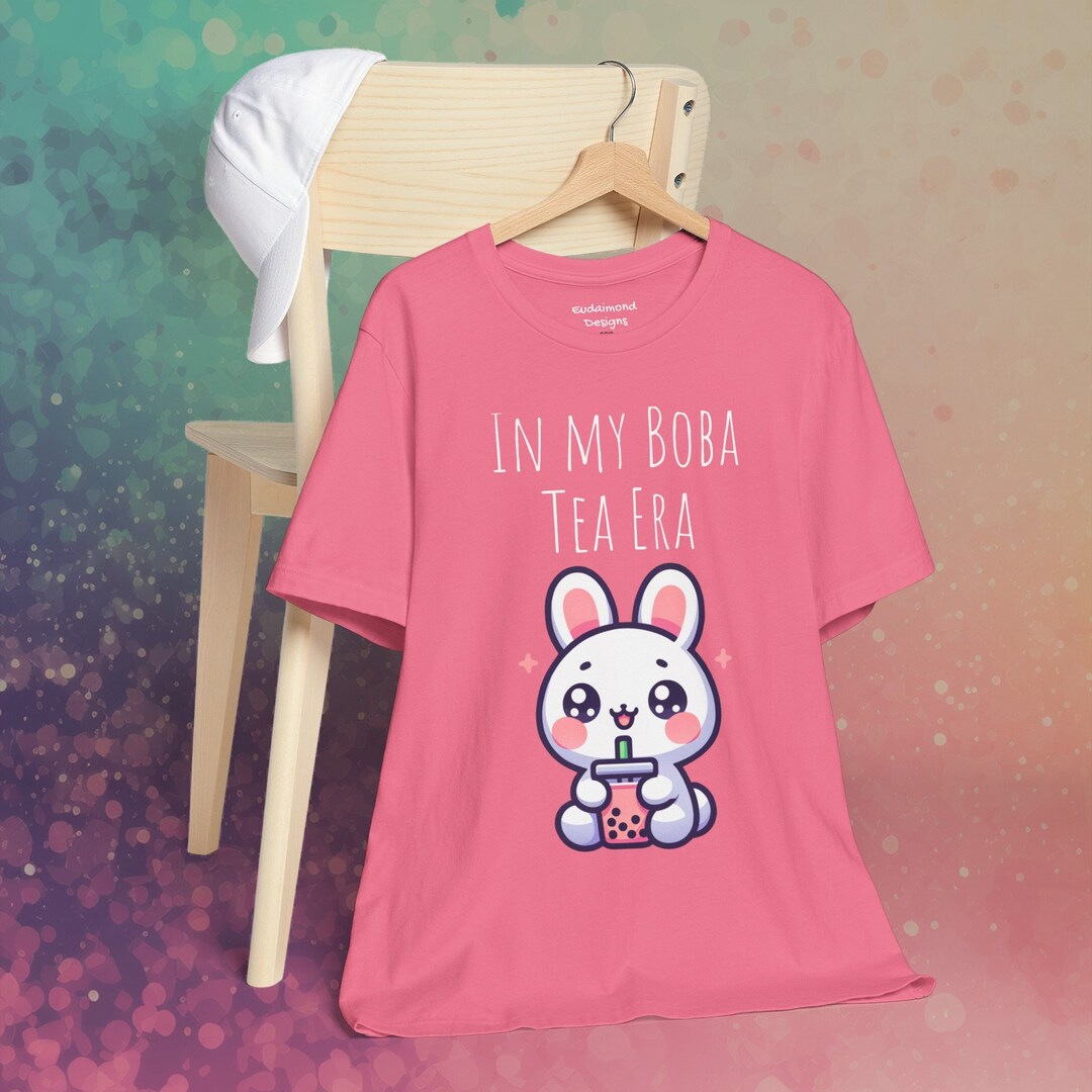 White Rabbit Boba Tea Era Kawaii Bunny Unisex Tshirt Whimsical Graphic