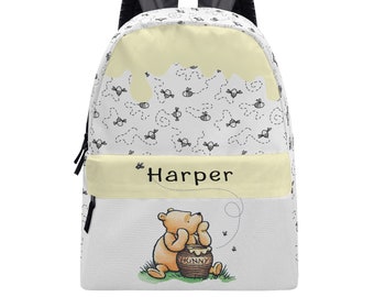 Gepersonaliseerde katoenen rugzak Pooh Bear, aangepaste schooltas, kinderrugzak, laptoptas, studententas, reistas, babytas