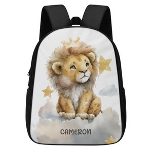 Sac à dos personnalisé pour enfants, sac à langer, sac d'école, sac de voyage, ajouter son propre nom, sac à dos en nylon, lion, lionceau, animal africain, roi lion