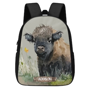 Custom Cow Kids Backpack: Highland Cow Design, Personalized School Bag / Toddler Backpack
