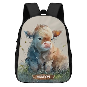 Sac à dos personnalisé vache enfant, sac à dos scolaire, sac de voyage, sac à dos personnalisé enfant, jolie vache, sac à dos animal de la ferme