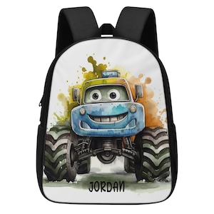 Sac à dos personnalisé Monster Truck Kids, sac d'école, sac de voyage, sac à dos personnalisé pour enfants, confiture de monstre, sac à dos de camion, cadeau garçon personnalisé