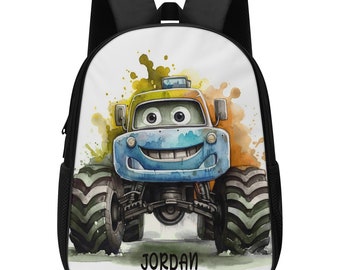 Aangepaste Monster Truck kinderrugzak, schooltas, reistas, gepersonaliseerde rugzak voor kinderen, monsterjam, vrachtwagenrugzak, aangepast jongenscadeau