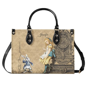 Bolso de mano de piel personalizado de Alicia en el país de las maravillas