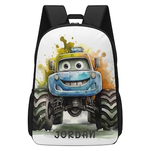 Sac à dos personnalisé Monster Truck pour enfants, cartable, 17 pouces, sac à dos personnalisé pour enfants, confiture de monstre, sac à dos de camion, cadeau personnalisé pour garçon
