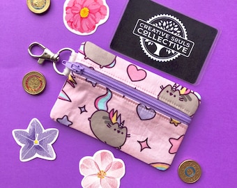 Pink Pusheen Cat Zip Pouch - Coin Purse - Period kit - Card Holder - Keyring - Lip Balm Case
