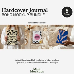 Hardcover Journal Mockups Bundle, Easy Matte Planner Notebook Canva Printify (Digital Download PNG) image 3