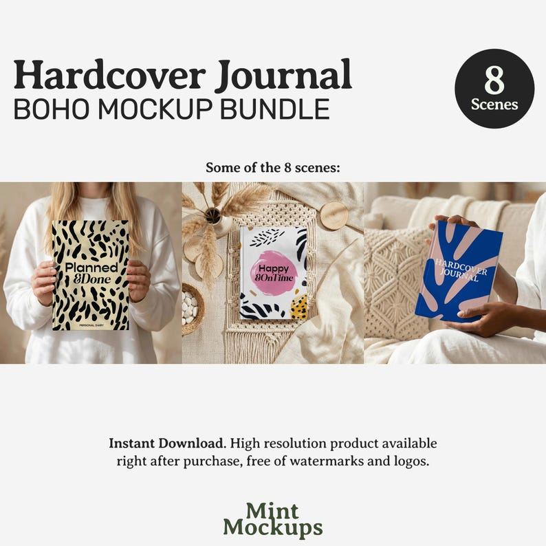 Hardcover Journal Mockups Bundle, Easy Matte Planner Notebook Canva Printify (Digital Download PNG) image 3