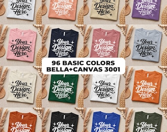 96X Bella Canvas 3001 Folded T-shirt Boho Mockup Bundle | BC3001 Flat Lay Tee Template