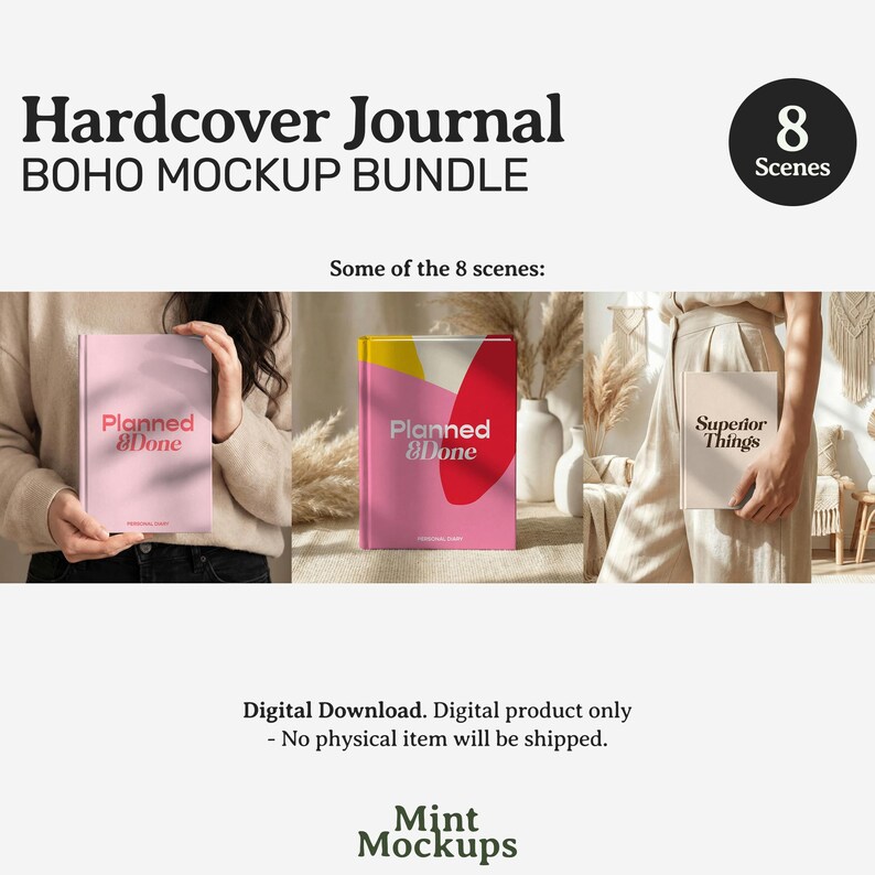 Hardcover Journal Mockups Bundle, Easy Matte Planner Notebook Canva Printify (Digital Download PNG) image 2