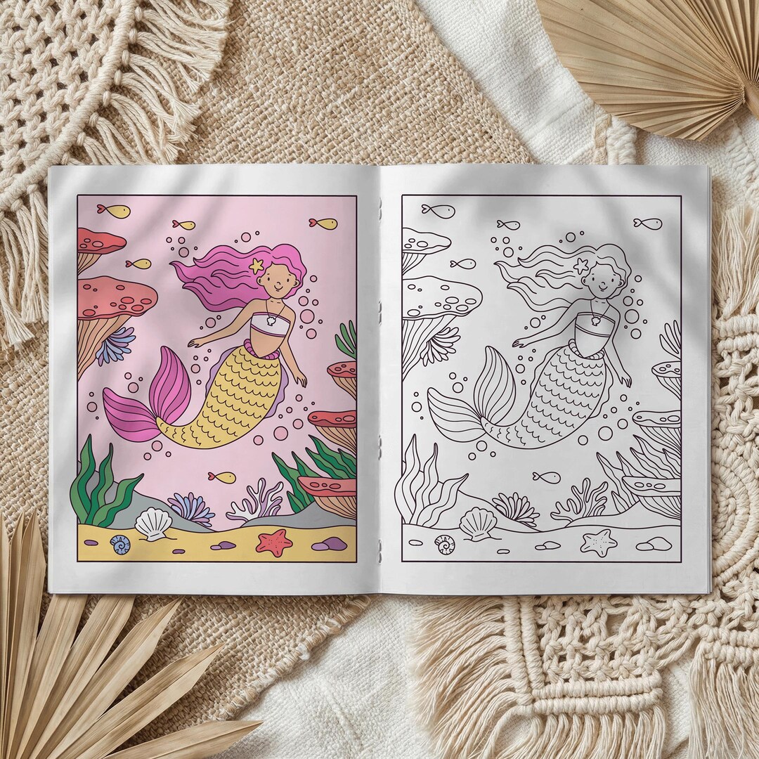 Coloring Book Inside Mockup Boho Flat Lay, Canva to Printify (digital ...