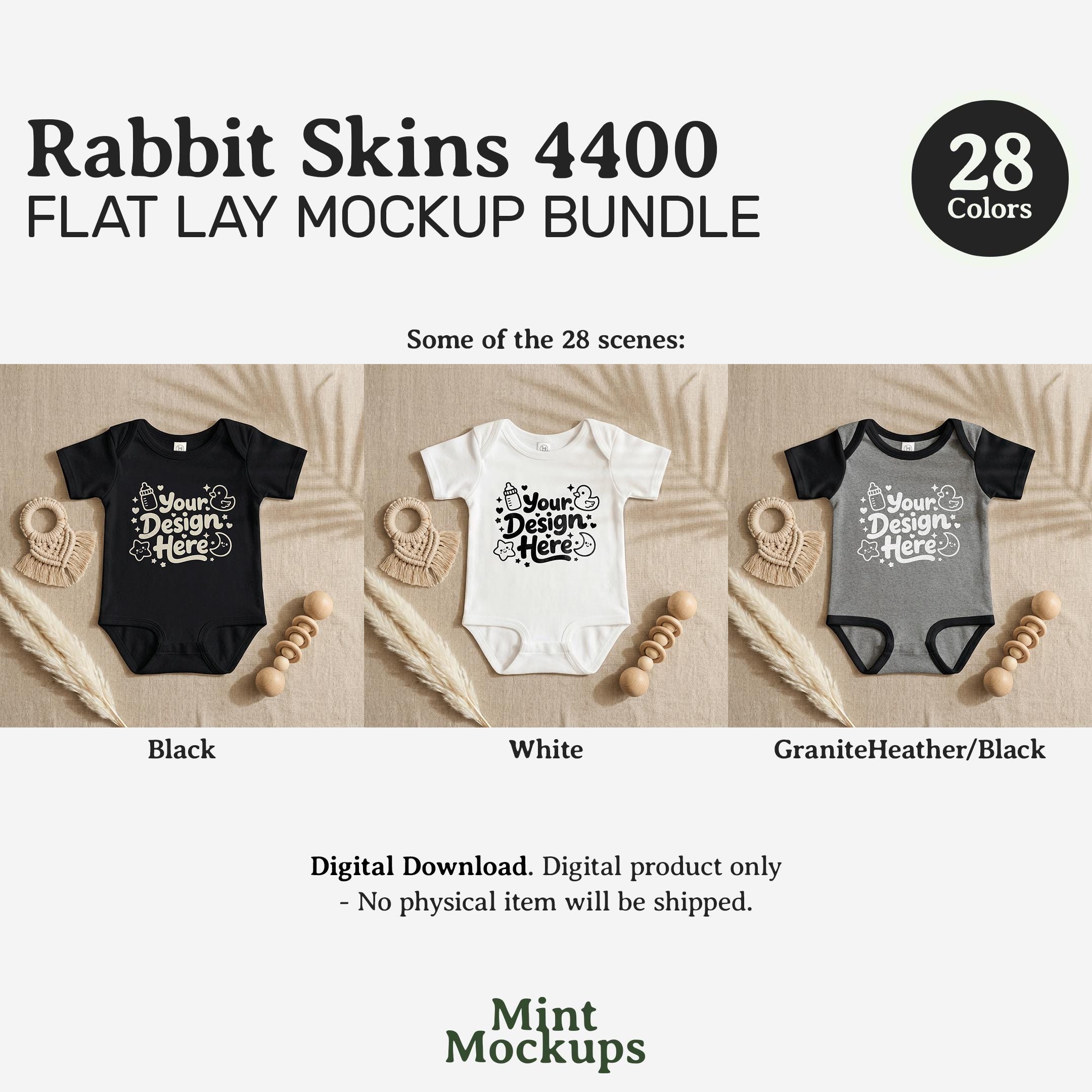 Rabbit Skins 4400 Baby Bodysuit Mockup Bundle | Boho Gender Neutral ...