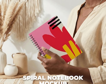 Spiral Notebook Mockup Boho Holded in Hand, Easy Canva to Printify (Digital Download PNG)