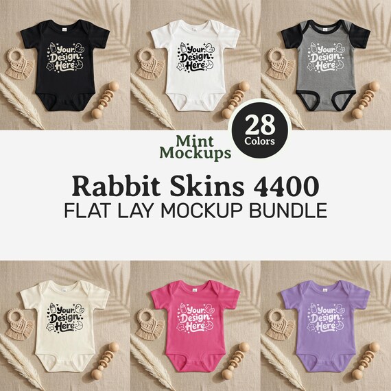 Rabbit Skins 4400 Baby Bodysuit Mockup Bundle | Boho Gender Neutral Kids Flat Lay Pack