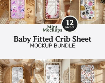 Baby Fitted Crib Sheet Mockup Bundle, Canva Printify, Infant Boho Bedroom (Digital Download PNG)